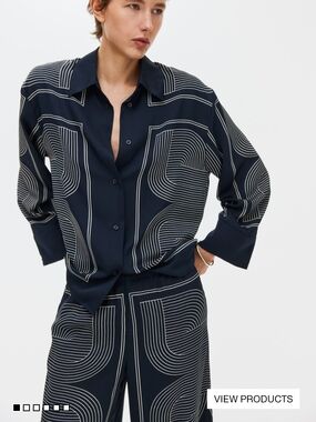 H&M Navy Navy-White Geometric Print Pantsuit